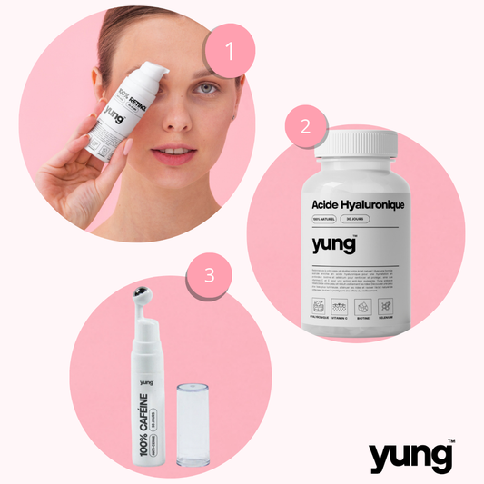 Coffret Yung : Complément Acide hyaluronique + Rétinol + Caféine Anti-Cerne